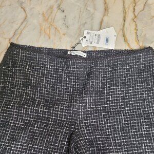 Zara Women's Wide Leg Blk&Wh Tweed Pants with Fringe sides NWT - size approx. XL